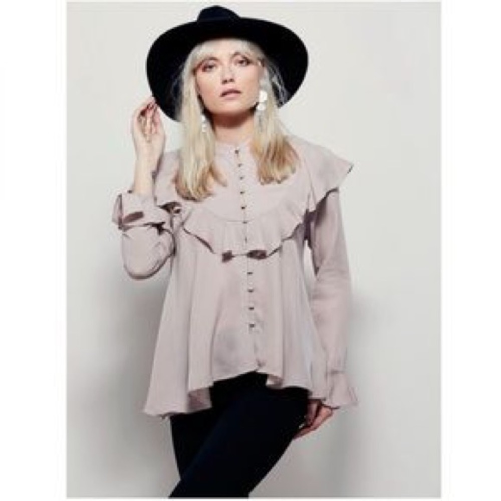 Free people Molly silk ruffle blouse Sz XS
